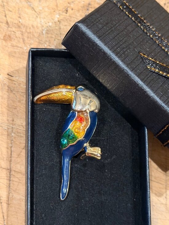 Jewelry - Colorful Toucan Enamel Pin With Gold-Tone Finish Rainbow Accents And Gift Box In
